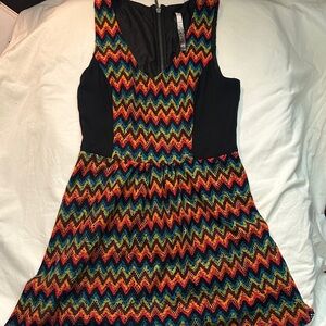 Kensie Unique Black Dress with Multicolor Crochet Chevron Panel